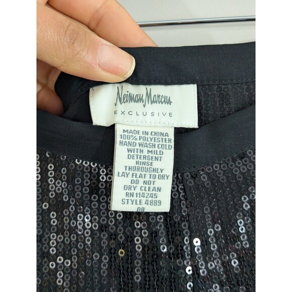 Neiman Marcus Exclusive Black Sequin Wide Leg Pants Sz 8 Formal Evening Party - Picture 4 of 5